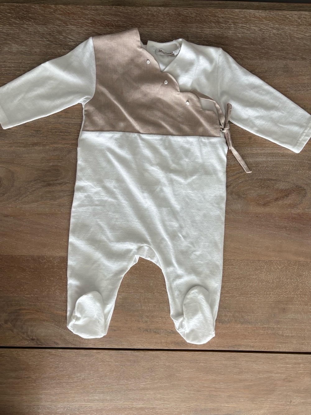 La Mascot Neutral Cream & Beige Wrap-Style Baby Footed One-Piece